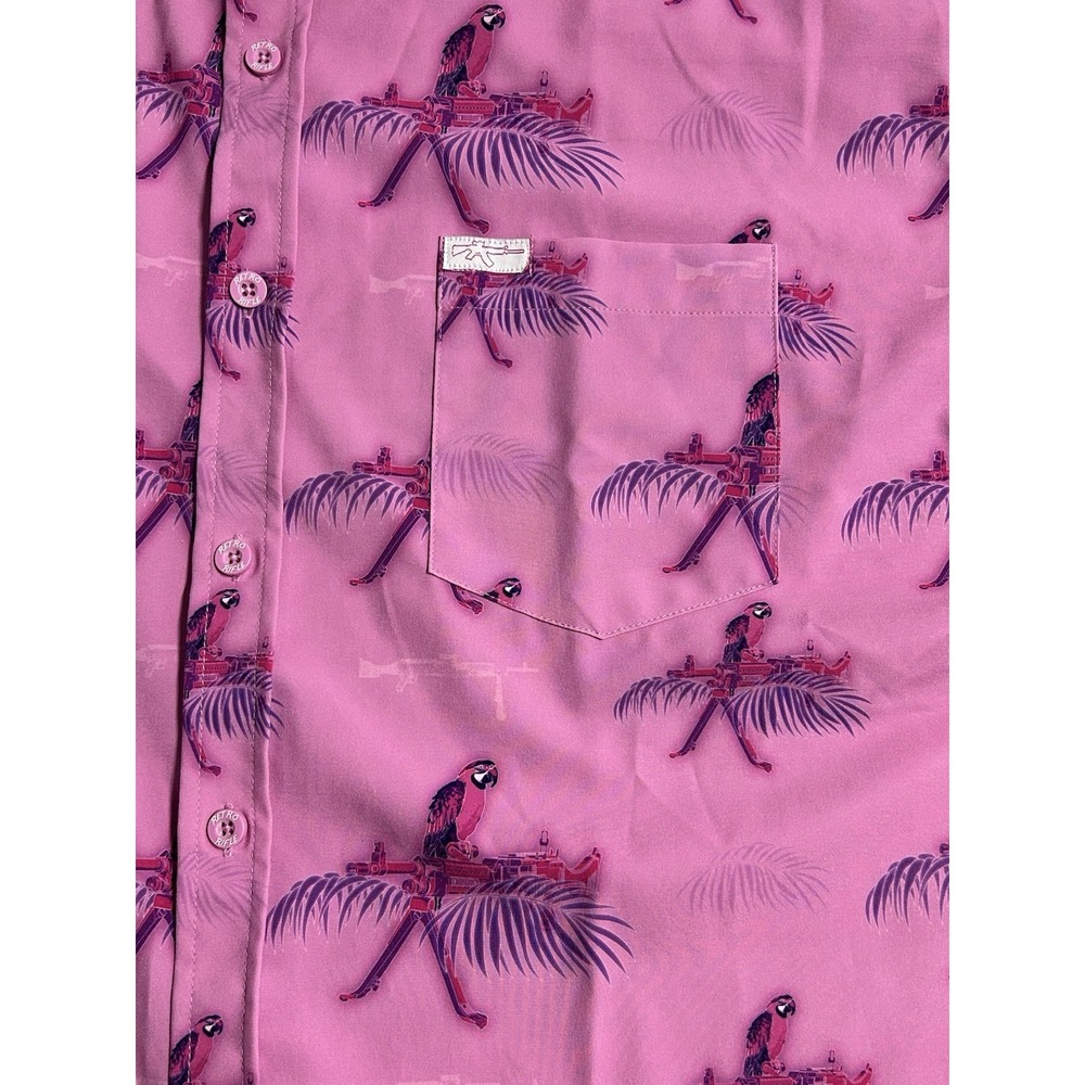 Retro Rifle Shirt Mens Saws Macaws Pink AOP Hawaiian Tropical Button Up Size 2XL - Picture 4 of 13